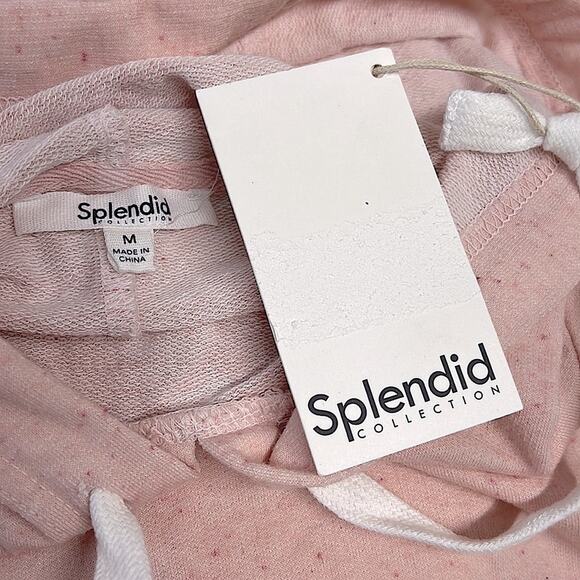 SPLENDID COLLECTION light pink speckled hoodie with frayed hem NWT M - Picture 8 of 11